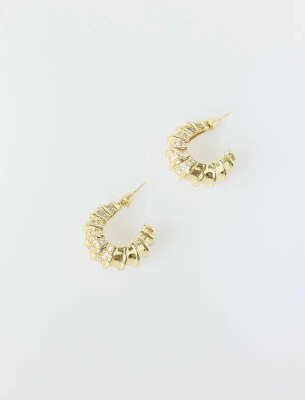 Bayan Sarı Burgu Formlu Yarım Halka Küpe