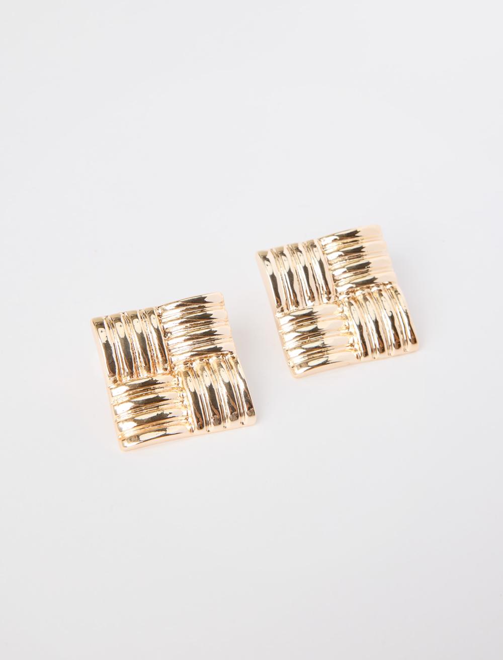 Çizgili Kare Figürlü Parlak Küpe