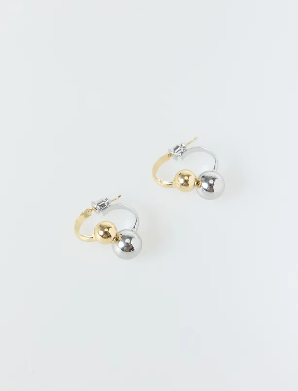 Bayan Karışık İkili Metal Top Figürlü Parlak Zarif Küpe