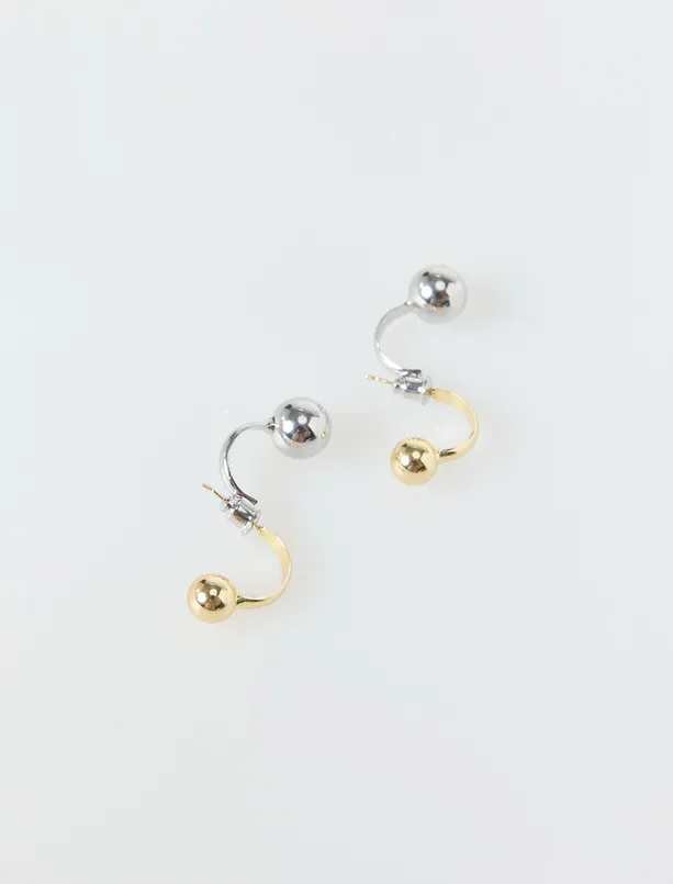 Bayan Karışık İkili Metal Top Figürlü Parlak Zarif Küpe