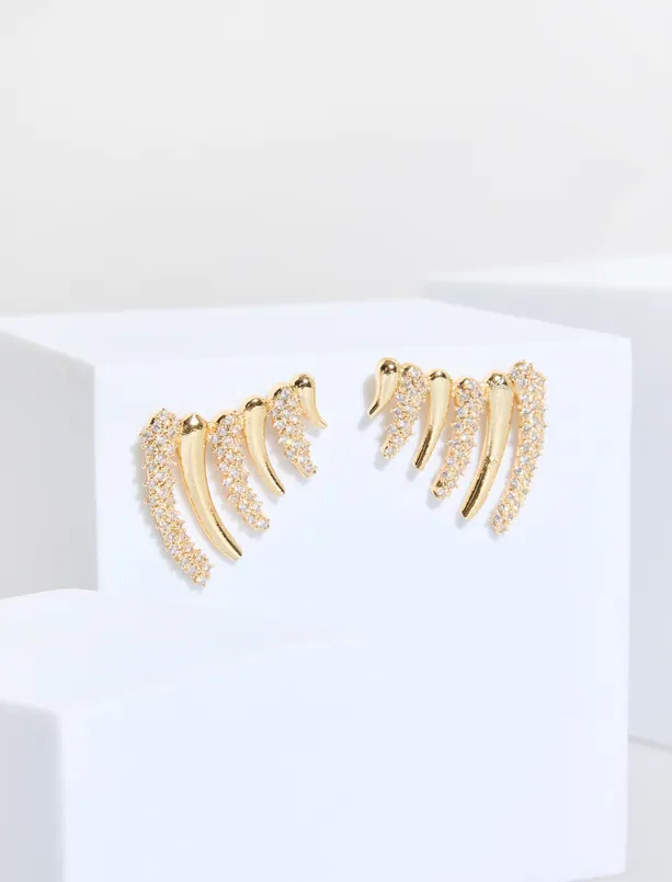 Bayan  Şerit Detaylı Taşlı Küpe