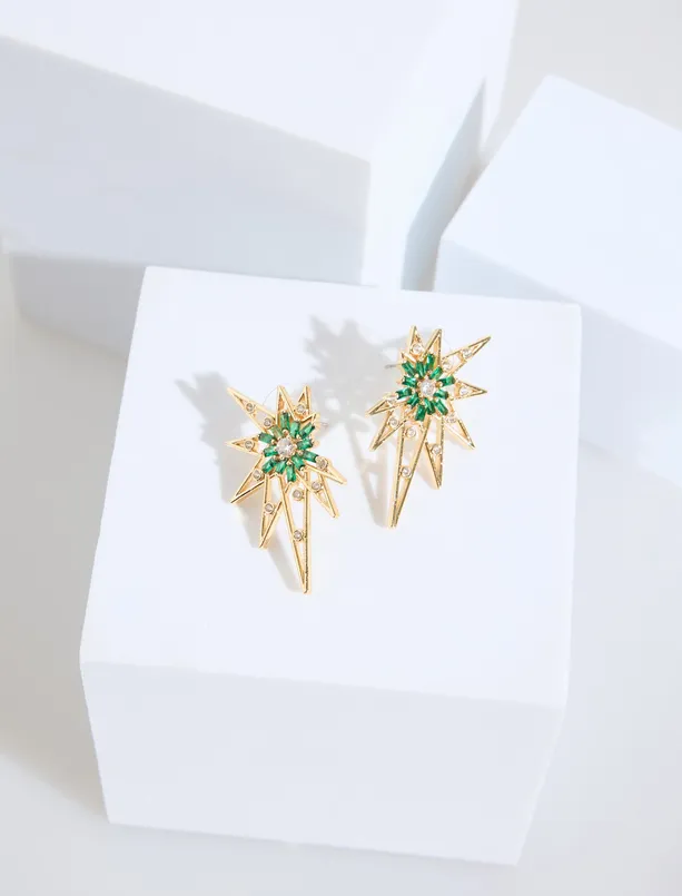 Bayan Yeşil Soyut Figürlü Taşlı Küpe