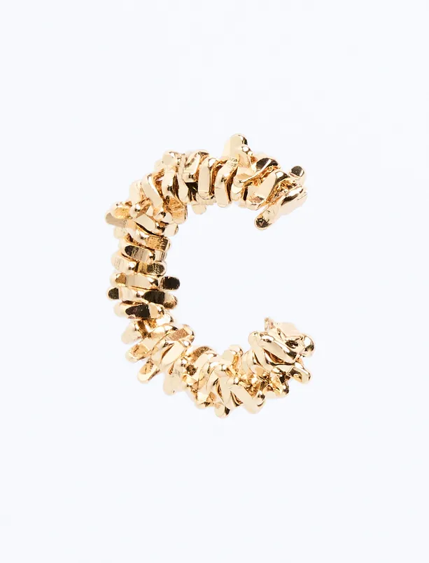 Bayan Sarı Geometrik Figürlü Parlak Kıkırdak Küpesi