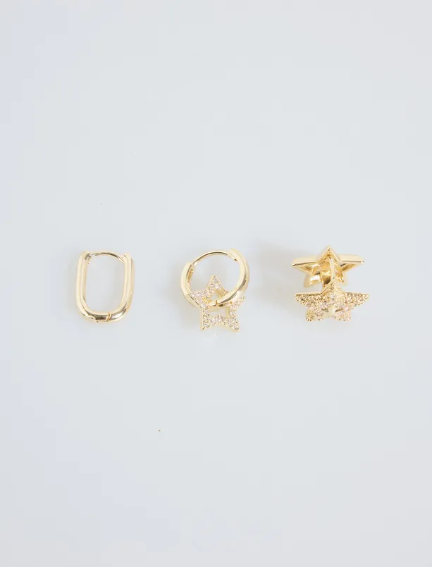 Bayan  Yıldız Figürlü Parlak Küpe Seti