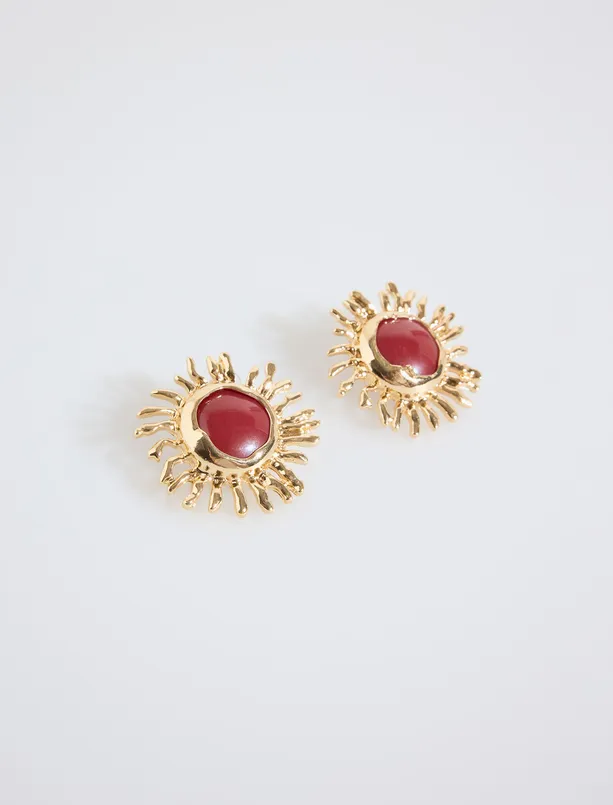 Women Brown Shiny Elegant Earrings with Sun Figures
