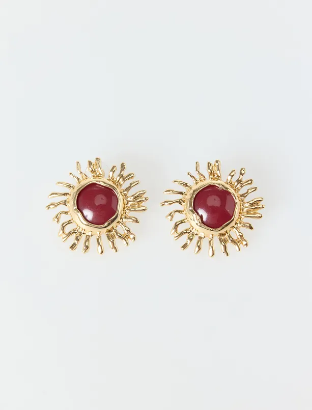 Bayan Kahverengi Güneş Figürlü Parlak Zarif Küpe