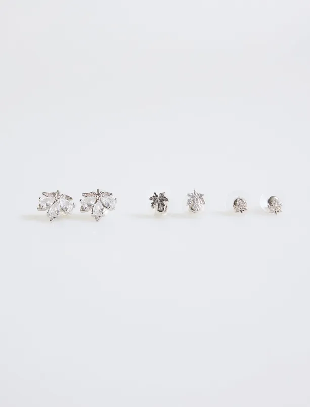 Bayan Gri Yaprak Figürlü Küpe Seti