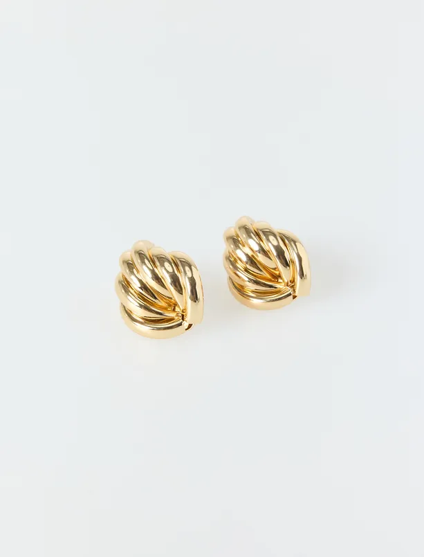 Bayan Sarı Parlak Asimetrik Formlu Küpe