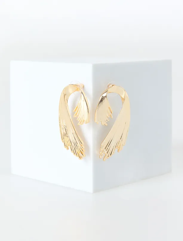 Women Yellow Asymmetric Figured Shiny Elegant Earrings