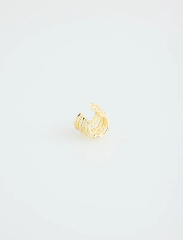 Women Yellow Multiple Ring Figured Shiny Stone Cartilage Earrings