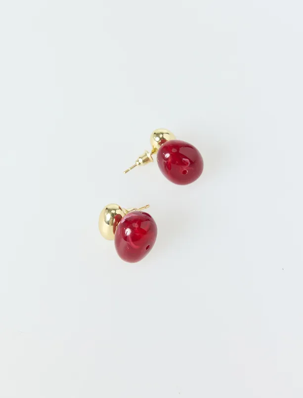 Bayan Kırmızı Modern Oval Figürlü Küpe