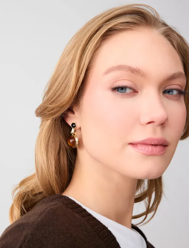 Bayan  Yuvarlak Taş Detaylı Sallantılı Küpe