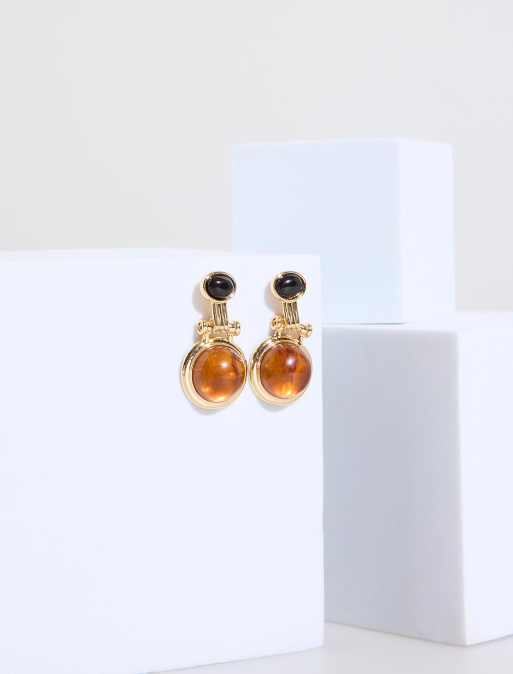 Yuvarlak Taş Detaylı Sallantılı Küpe