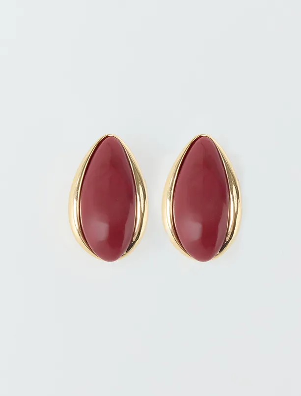 Bayan Bordo Büyük Damla Taş Figürlü Küpe