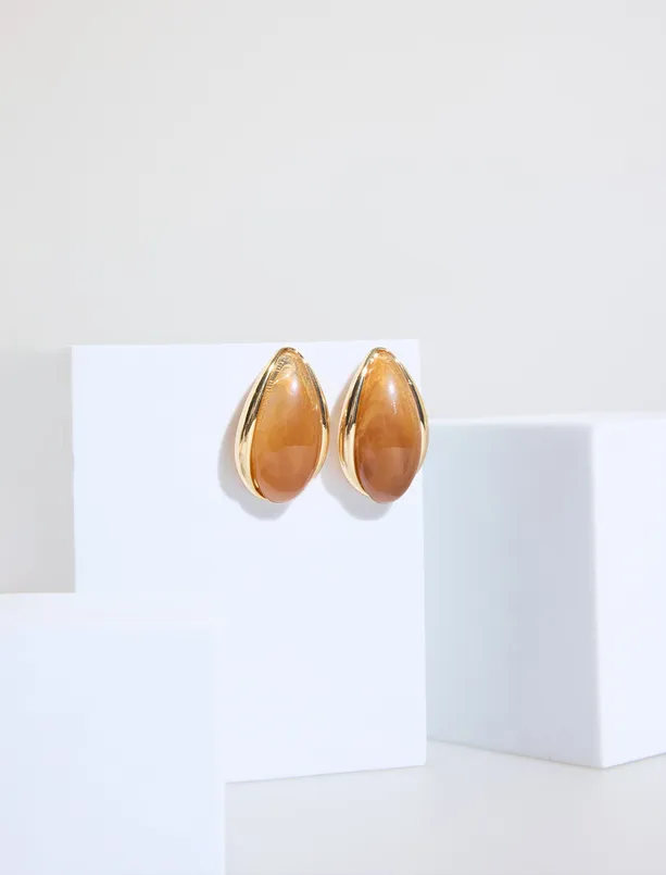 Bayan  Büyük Damla Taş Figürlü Küpe