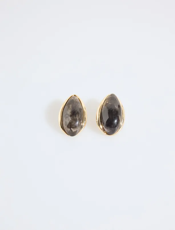 Bayan Siyah Büyük Damla Taş Figürlü Küpe