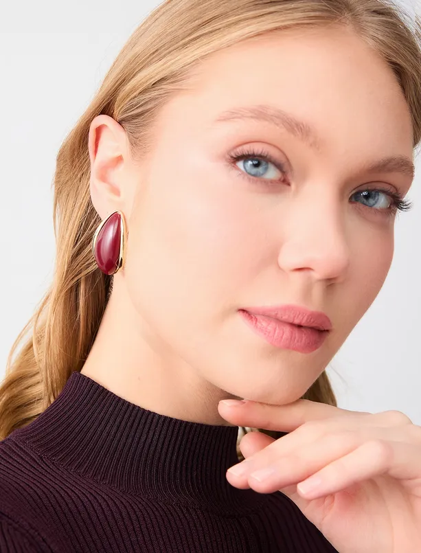 Bayan  Büyük Damla Taş Figürlü Küpe