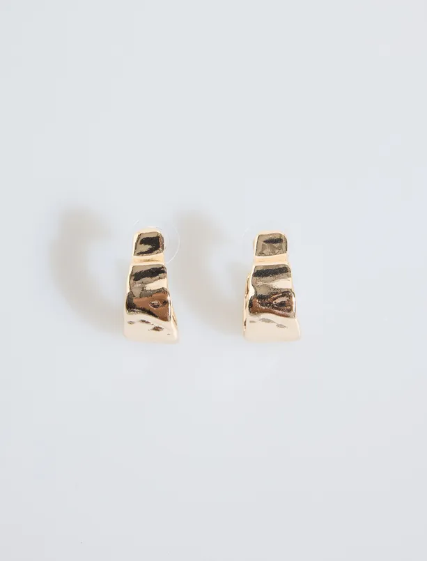 Bayan Sarı Soyut Figürlü Halka Küpe