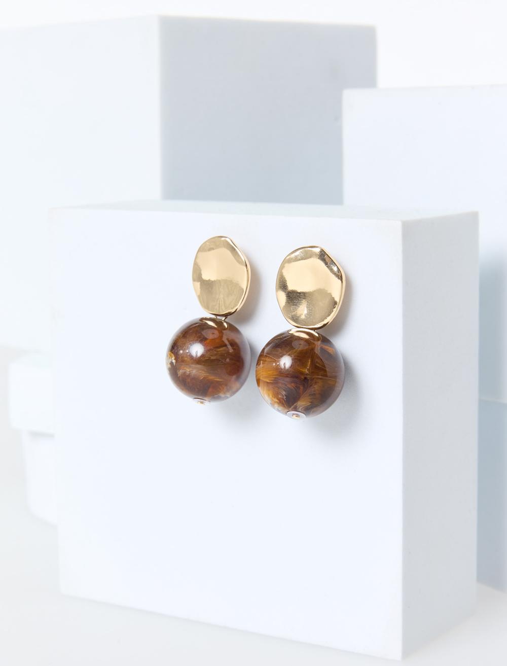 Renkli Yuvarlak Taş Figürlü Parlak Küpe