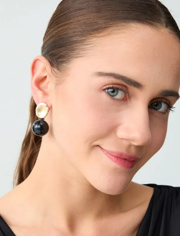 Bayan  Renkli Yuvarlak Taş Figürlü Parlak Küpe