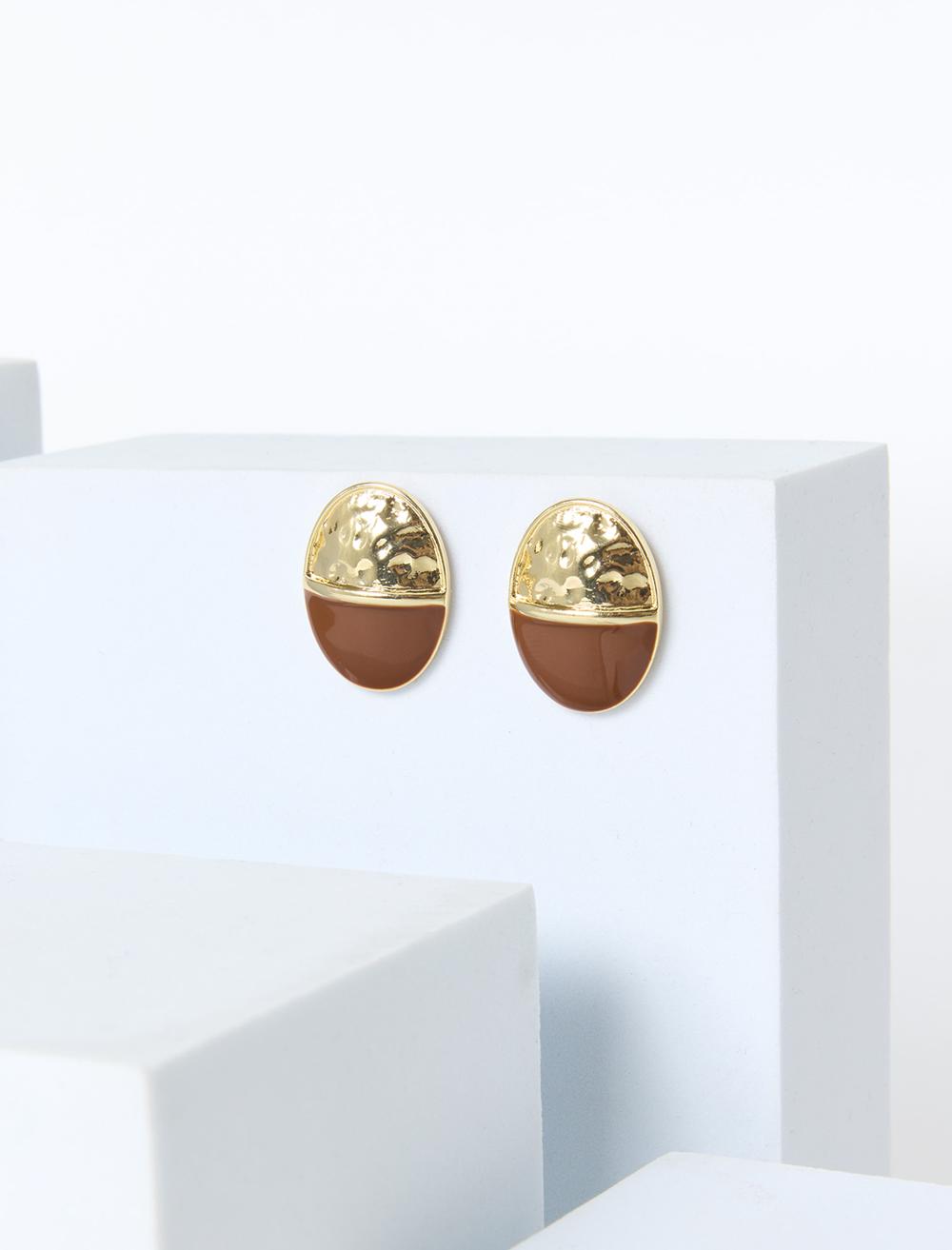 Oval Görünümlü Parlak Küpe