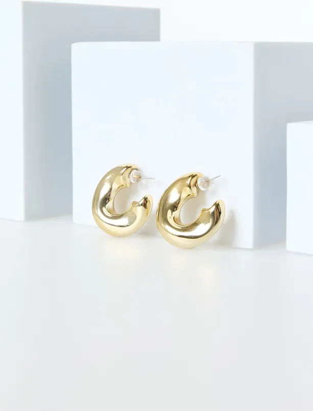 Bayan Sarı Kalın Parlak Yarım Halka Küpe