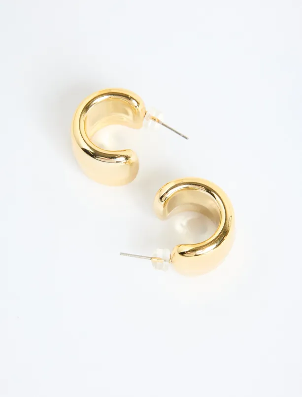 Women Yellow Shiny Thick Half Hoop Minimal Earrings