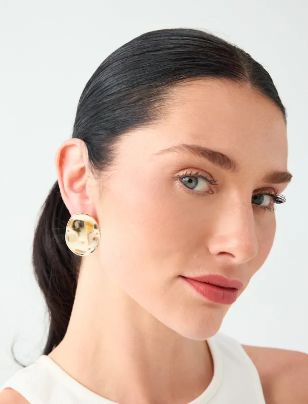 Women  Oval-Shaped Shiny Metal Earrings