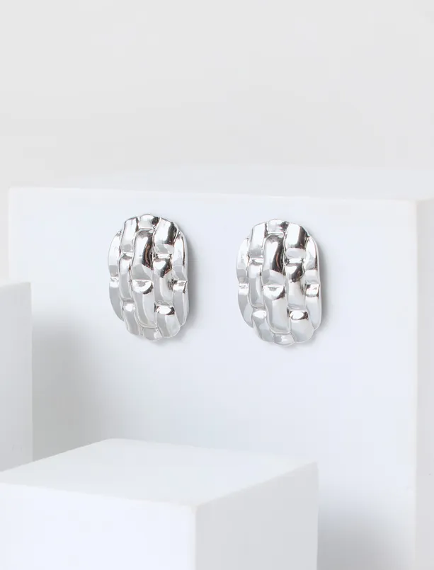 Women  Textured Shiny Metal Earrings