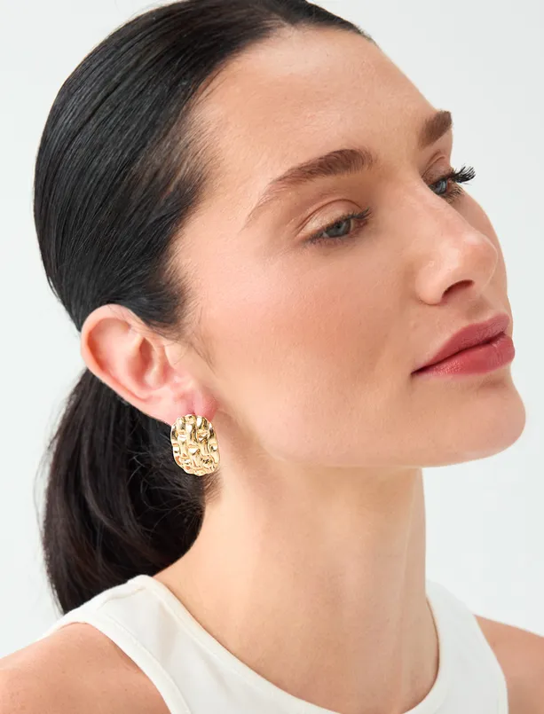 Women  Textured Shiny Metal Earrings