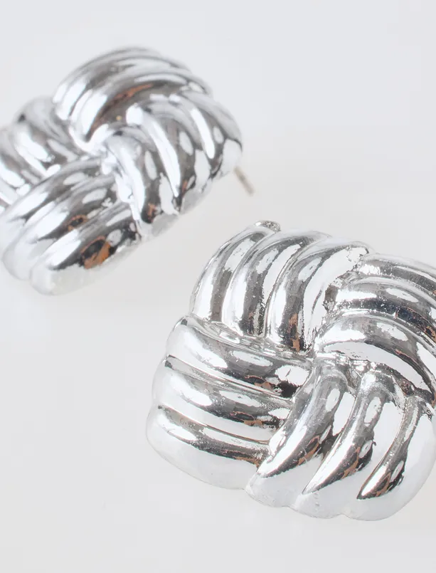 Women Grey Square-Shaped, Shiny, Modern Earrings