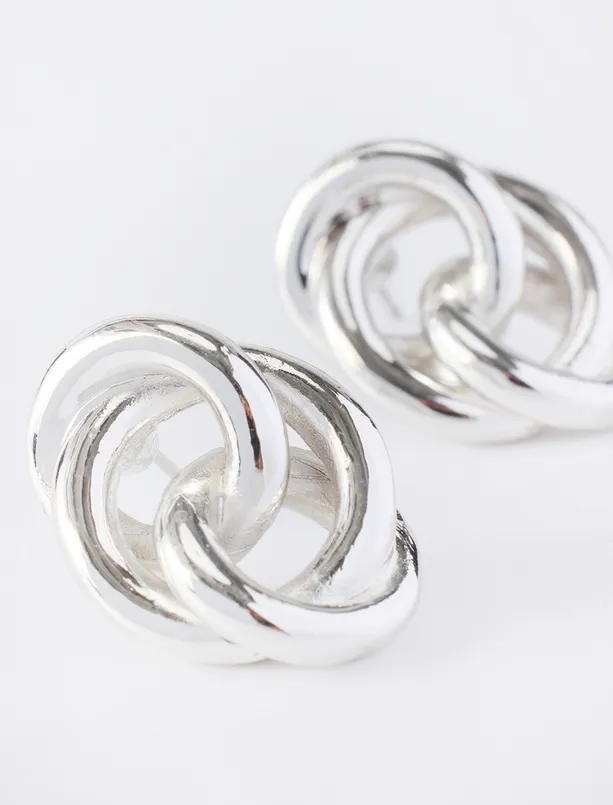 Women Grey Modern Earrings with a Coiled Chain Design