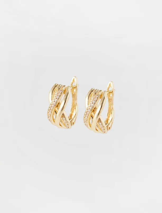 Women  Spiral Hoop Earrings with Stone Accents
