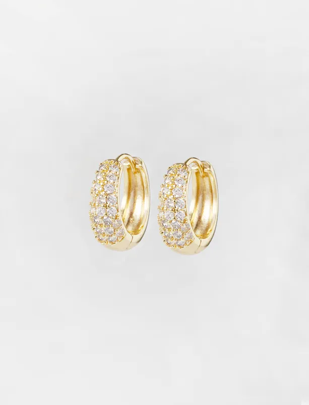 Women  Curved Hoop Earrings with Stone Accents
