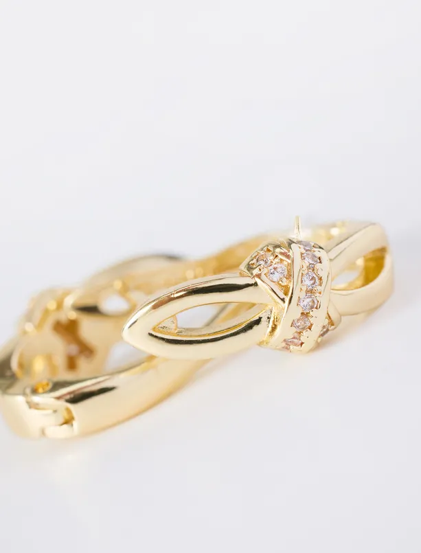 Women Yellow Knot-Detail Stone Hoop Earrings