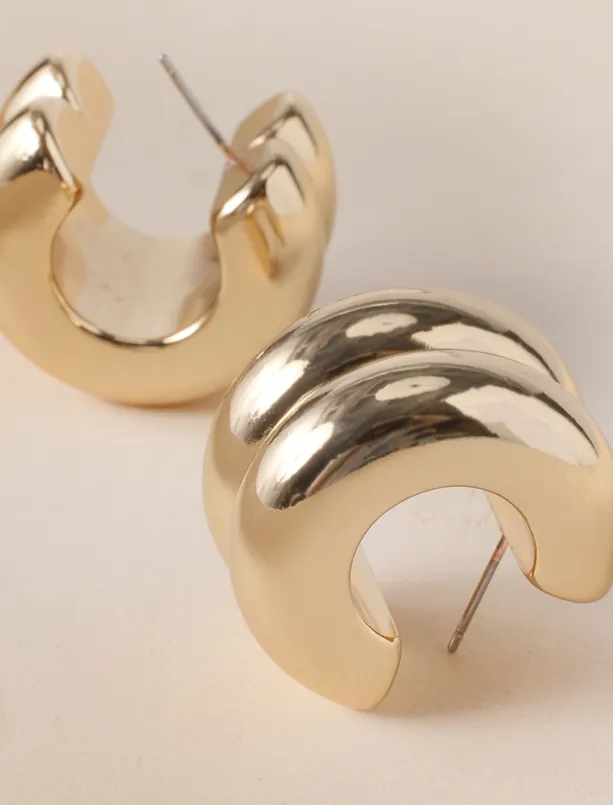 Women Yellow Pair of Half-Circle Earrings