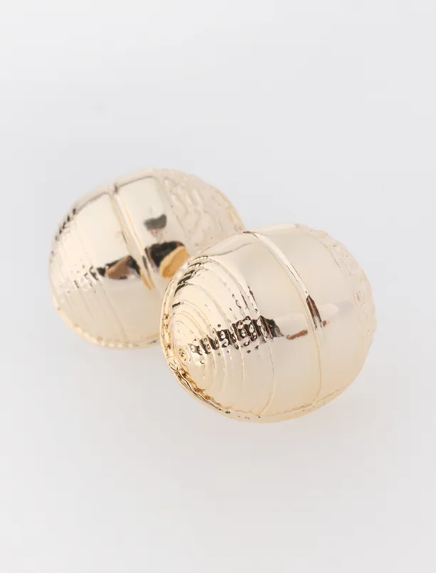 Women Yellow Textured Oval-Shaped Shiny Earrings