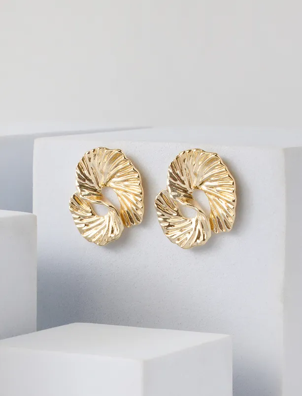 Women  Leaf-Shaped, Curved, and Textured Earrings