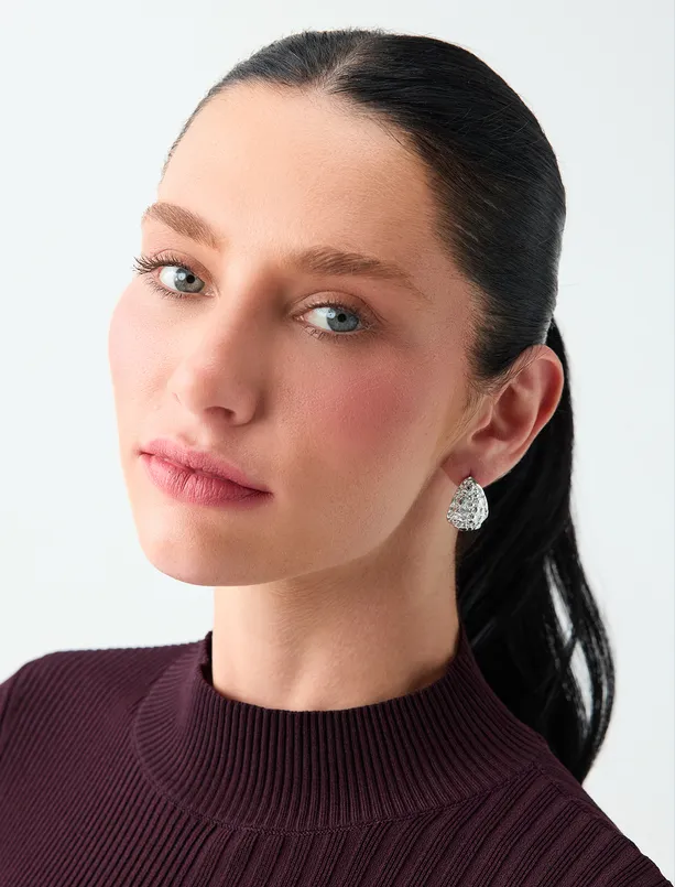 Women  Asymmetrical Teardrop-Shaped Textured Earrings