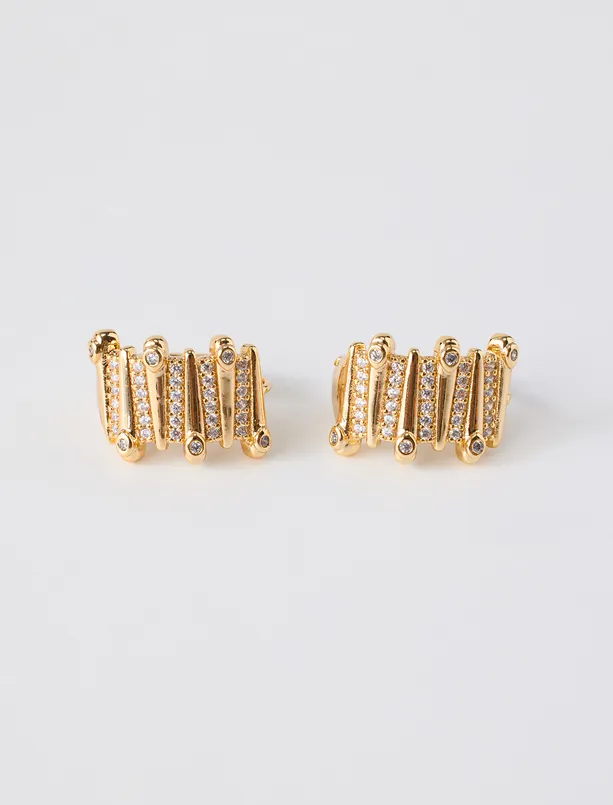 Women  Shiny Half-Circle Earrings with Stone Accents