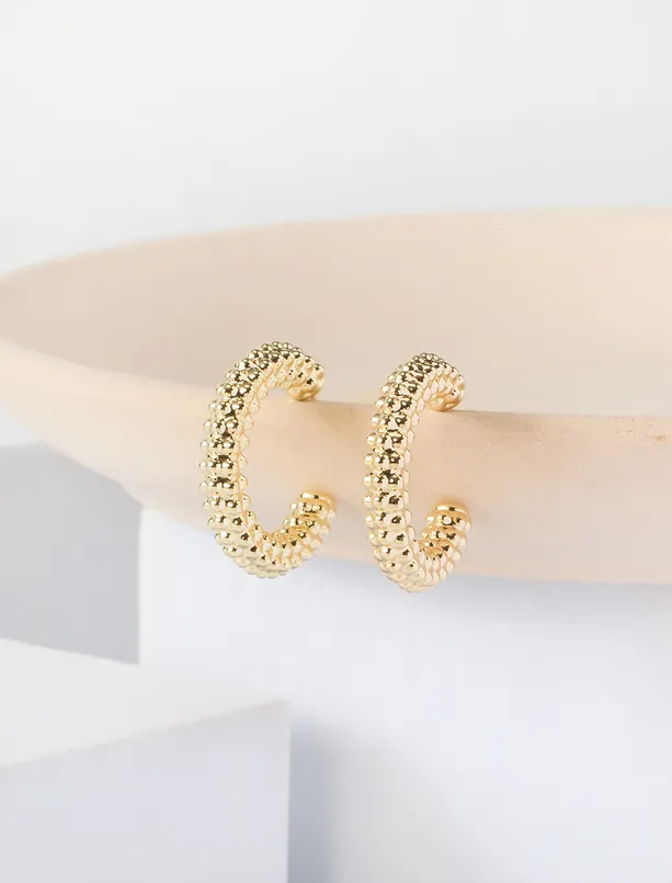 Women  Shiny Bead-Shaped Hoop Earrings