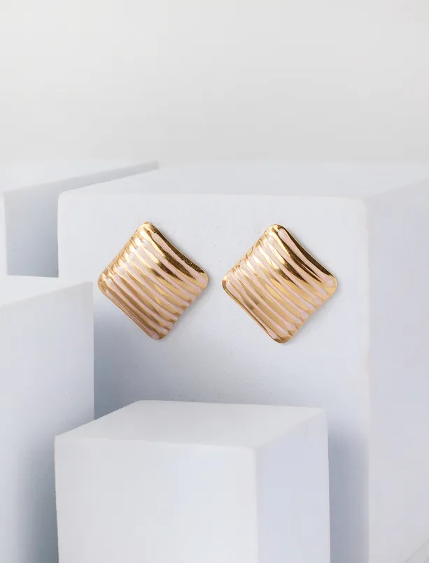 Women  Square-Shaped Earrings with Striped Texture