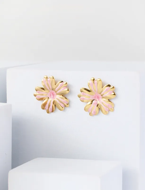 Women  Enamel Earrings with Flower Motifs