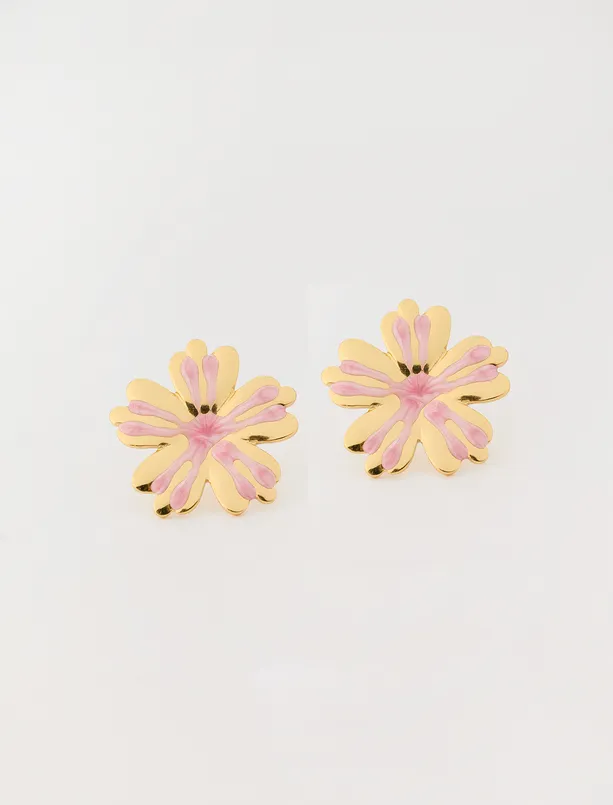 Women Mixed Enamel Earrings with Flower Motifs