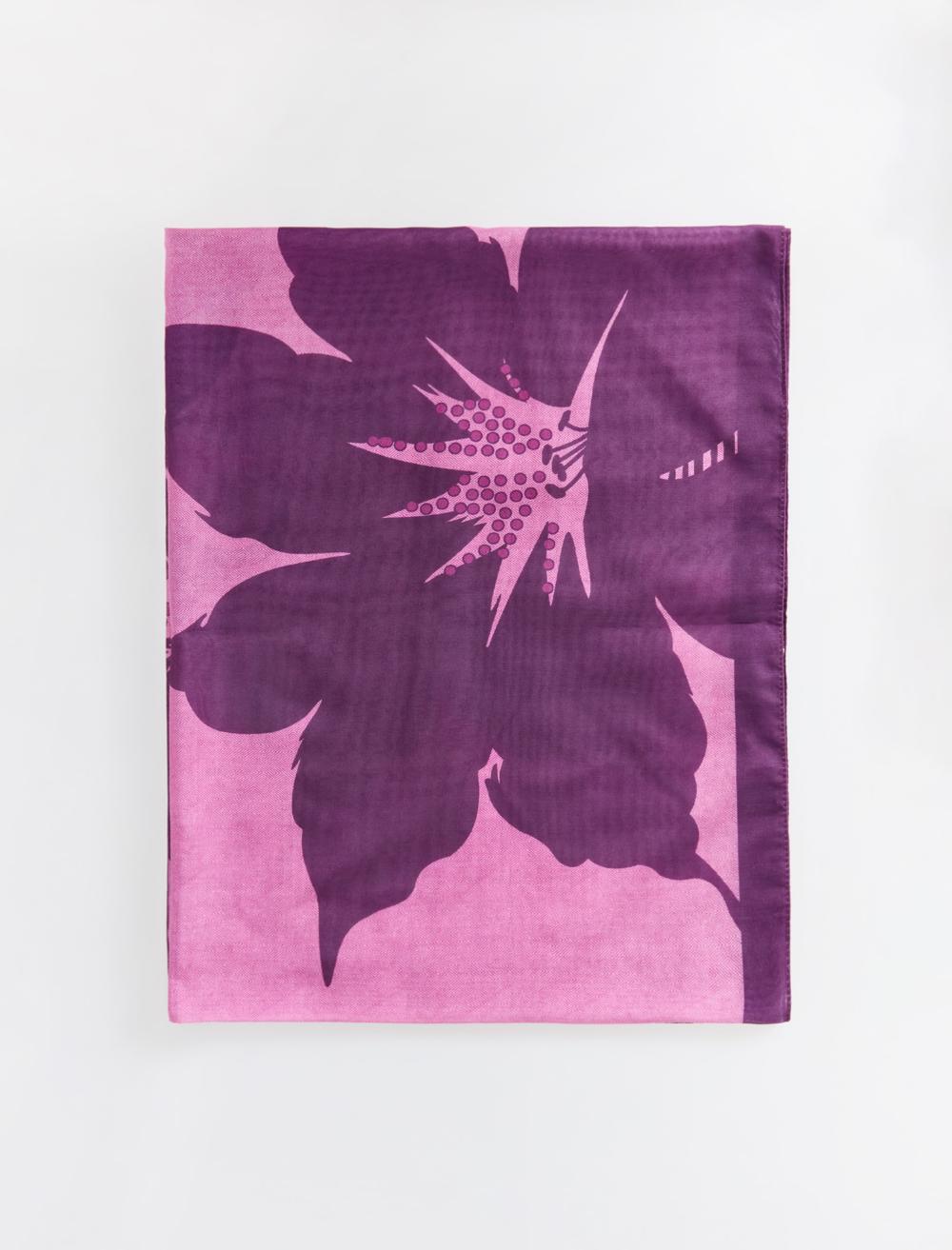 Çiçek Desenli Çizgili Dokuma Şal