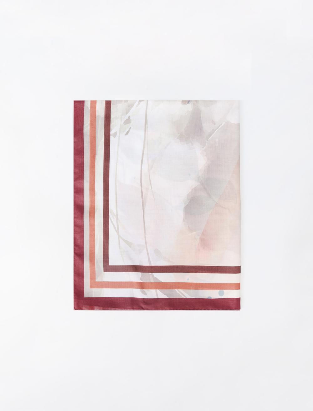 Çiçek Desenli Çizgili Dokuma Şal