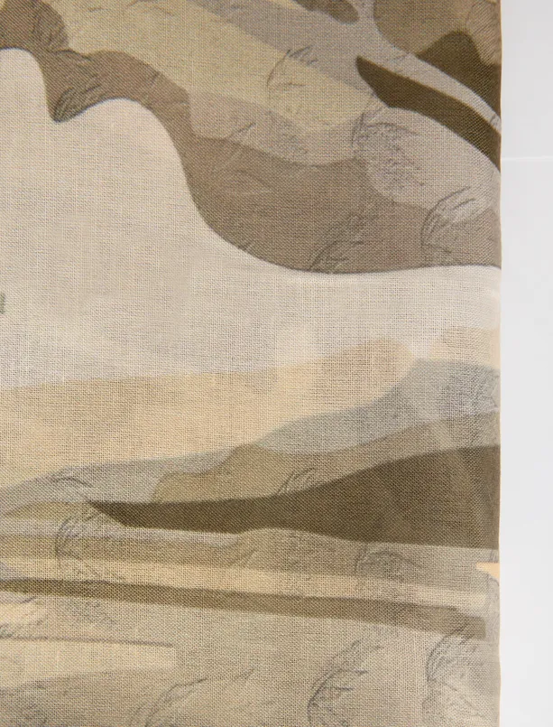 Bayan Kahverengi Çizgi Desenli Dalgalı Şal