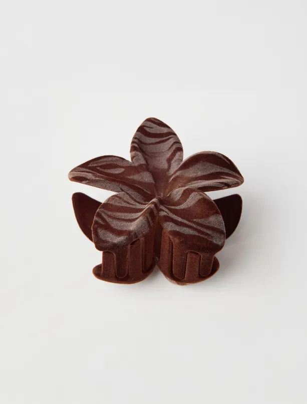 Women Brown Star Figured Suede Look Latch Buckle