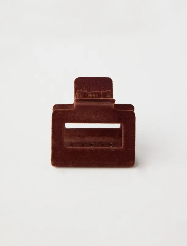 Women Brown Velvet Look Small Ratchet Buckle