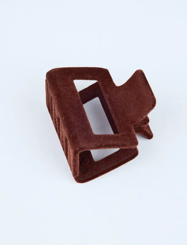 Bayan Kahverengi Kadife Görünümlü Küçük Mandal Toka